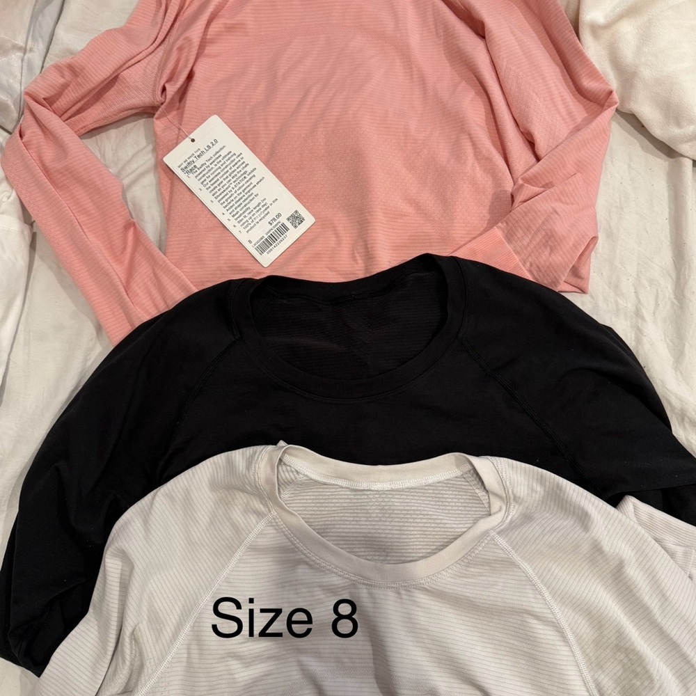 Set of Three Long Lululemon Sleeve Shirts - peach, Black, White